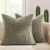 Decorative Fuzzy Sherpa Pillow Covers Sage Green 18x18-inch
